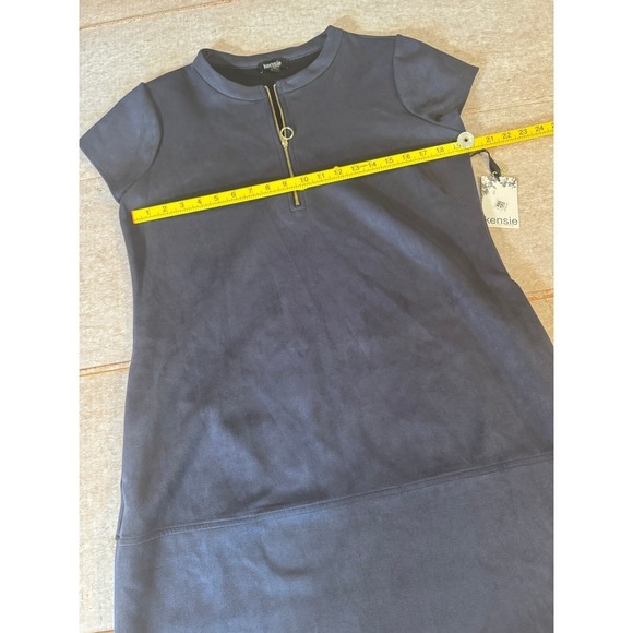 Kensie Faux Suede Shift Dress Women 14 Navy Blue Gold Zipper Front Pockets NWT - Picture 9 of 11